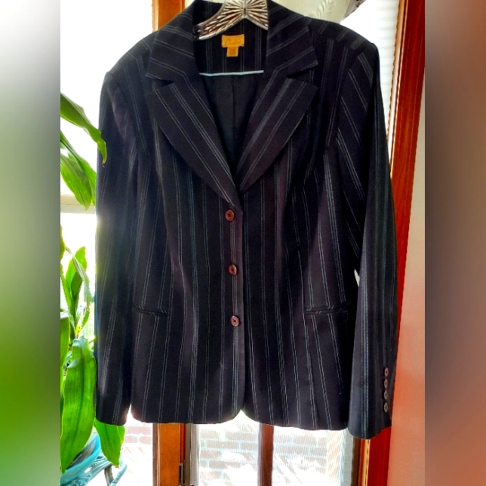 Pinstriped Navy Blazer Jacket by Caslon Size 14W